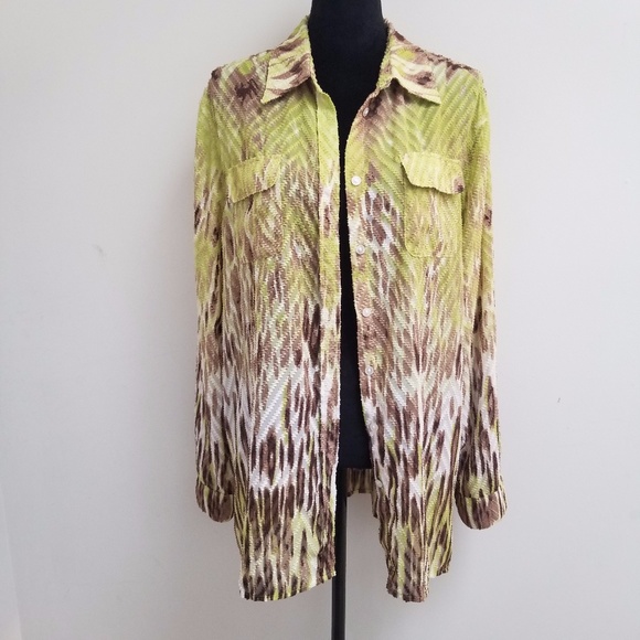 Tanjay Green, Brown Button Down Textured Sheer Top - Picture 2 of 6